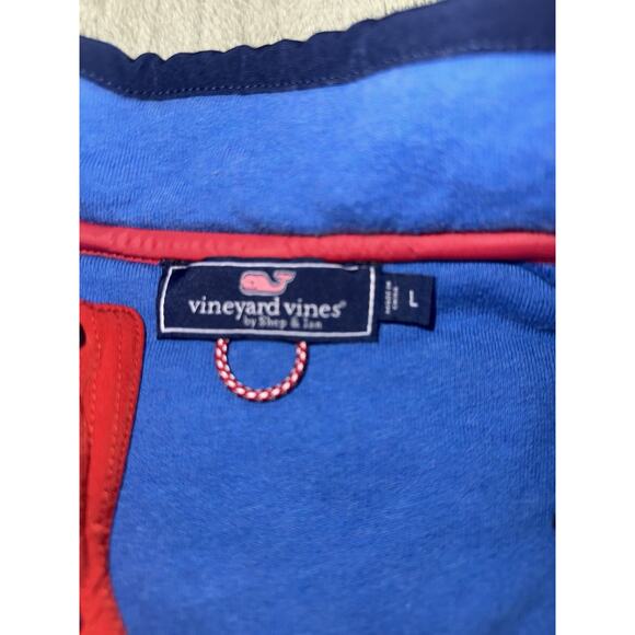 Vineyard Vines Men's Quilted 1/4 Snap Pullover Ocean Blue/Navy/Red Size Large - Picture 4 of 9